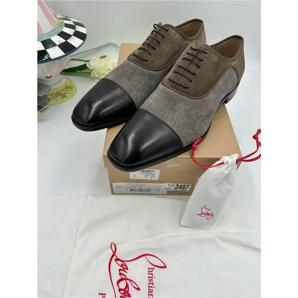 Men's Christian Louboutin,Greggo leather and fabric Oxford size 45 made in Italy